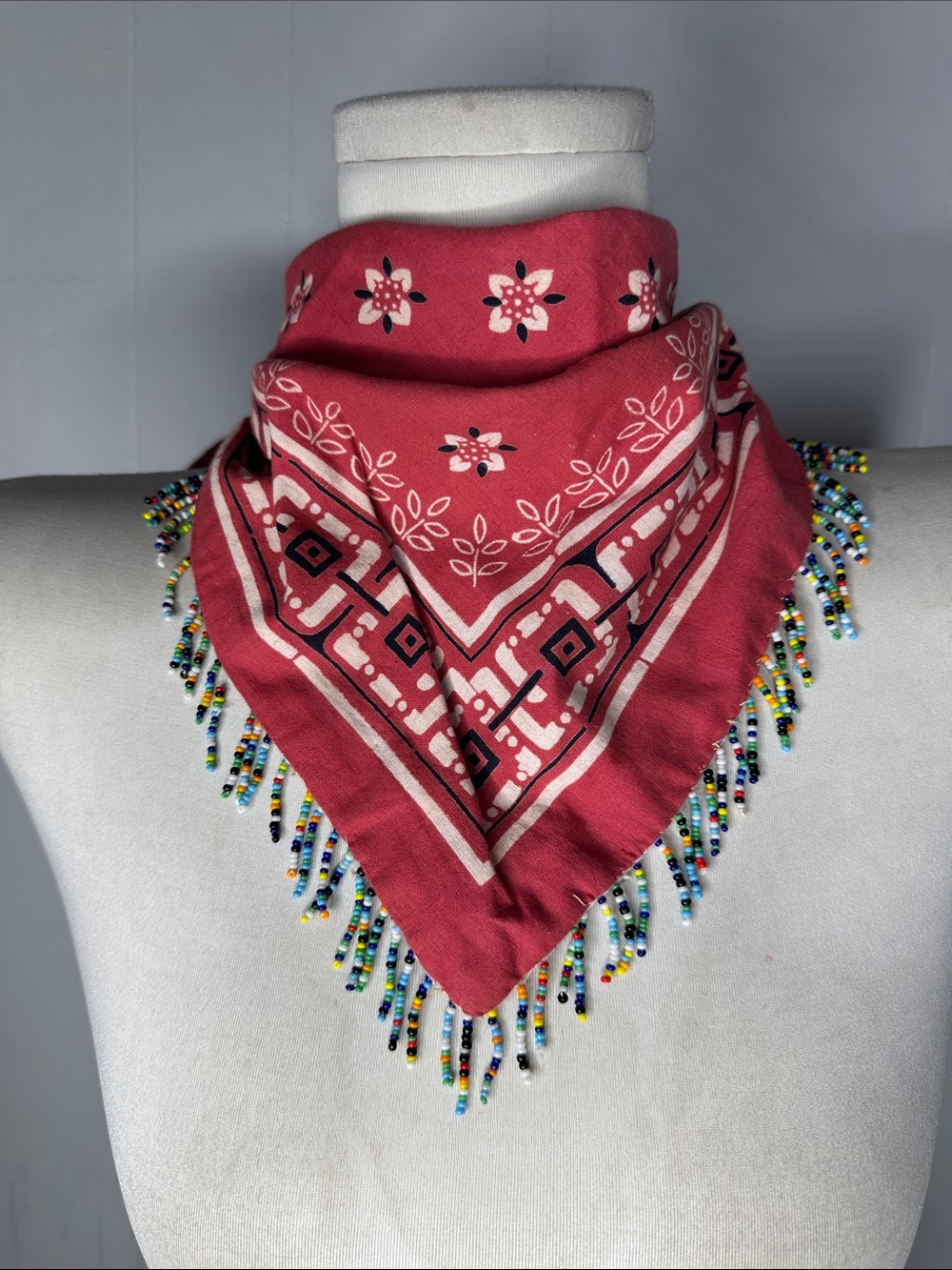 Vintage 80s Triangle Beaded Western Bandana Neck/Head Wrap